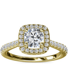 Cushion Diamond Bridge Halo Engagement Ring in 14k Yellow Gold (1/3 ct. tw.)